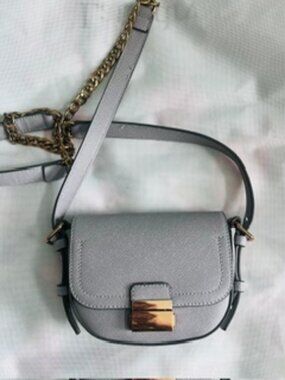 Love and Lore - Mini Saddle Crossbody Bag in Light Gray with Gold Lock